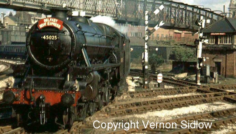 Stanier Black 5 45025 enters Bolton with the last steam-hauled 'Belfast Boat Train' on Saturday 5 May 1968.