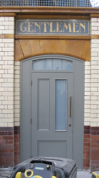Manchester Victoria Railway Station 11 April 2015 on the occasion of a guided tour organised by the Lancashire & Yorkshire Railway Society: Gentleman's lavatory door