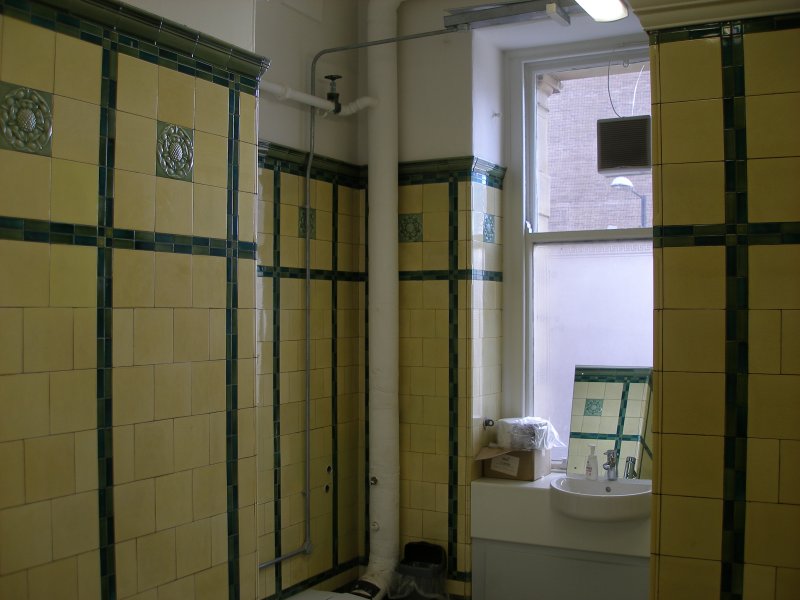 Manchester Victoria Railway Station 11 April 2015 on the occasion of a guided tour organised by the Lancashire & Yorkshire Railway Society: original L&YR tile detail in a second floor lavatory