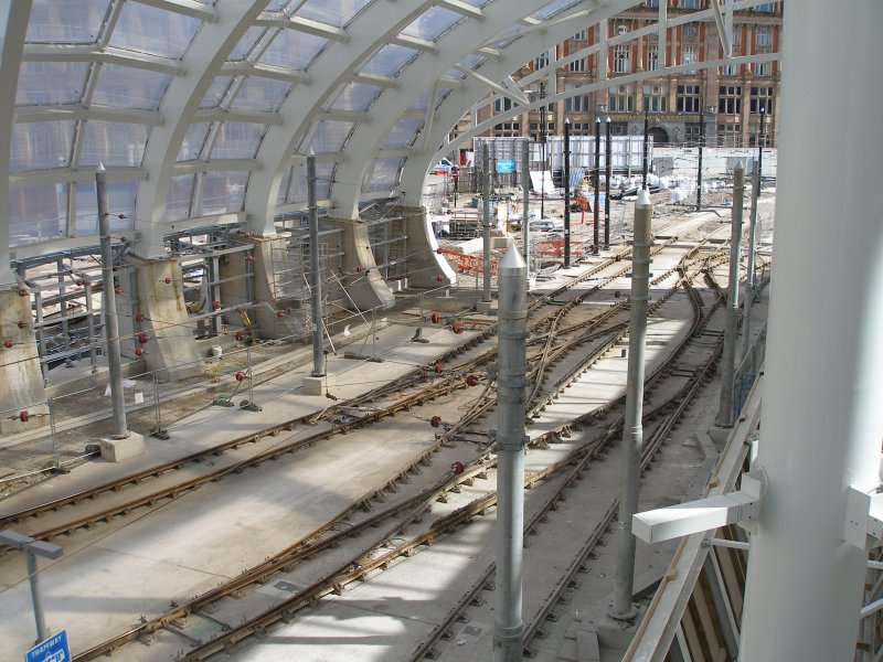 Manchester Victoria Railway Station 11 April 2015 on the occasion of a guided tour organised by the Lancashire & Yorkshire Railway Society: new tram junction