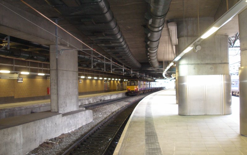 Manchester Victoria Railway Station 11 April 2015 on the occasion of a guided tour organised by the Lancashire & Yorkshire Railway Society: looking towards platform 6 from platforms 4&5.