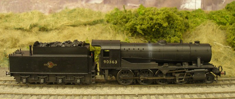 Bachmann WD Austerity 2-8-0 90363 Western Region version showing Western fire iron tunnel and top feed casing
