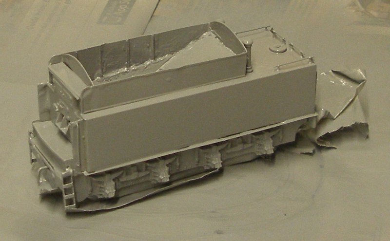 Tender of DJH WD 2-8-0 with its first coat of primer.
