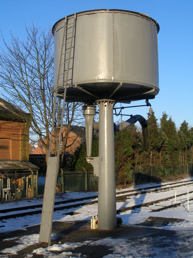 Water tank at the down end of Platform 2, Loughborough Central, Great Central Railway. 