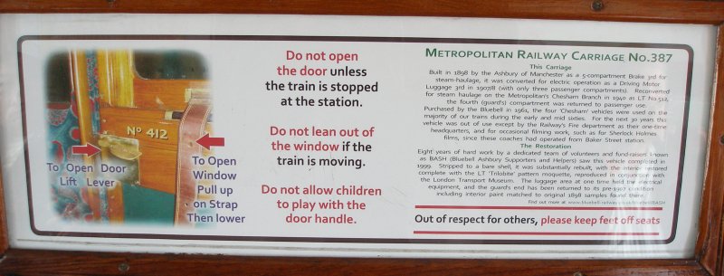 The history panel in Metropolitan Railway coach 387