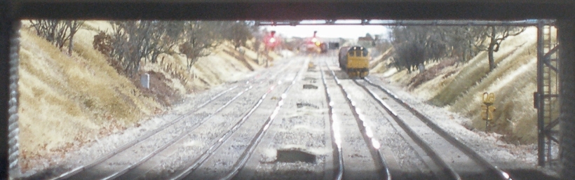 Heaton Lodge 7mm model railway: view under the Mirfield overbridge 