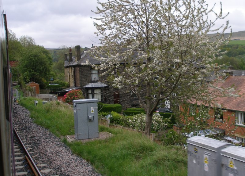 First train approaches the Todmodern curve from Copy Pit